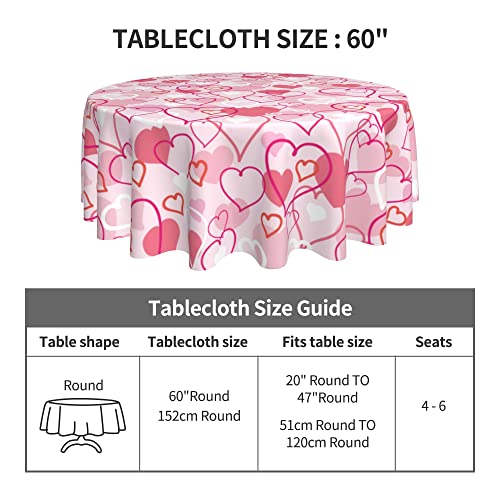 Aitukang Valentines Day Tablecloth Round 60 Inch,Pink Heart Table Cloth Water Resistant Washable Polyester Valentine's Day Table Cover for Kitchen Dining Table Party Decorations - Image 5