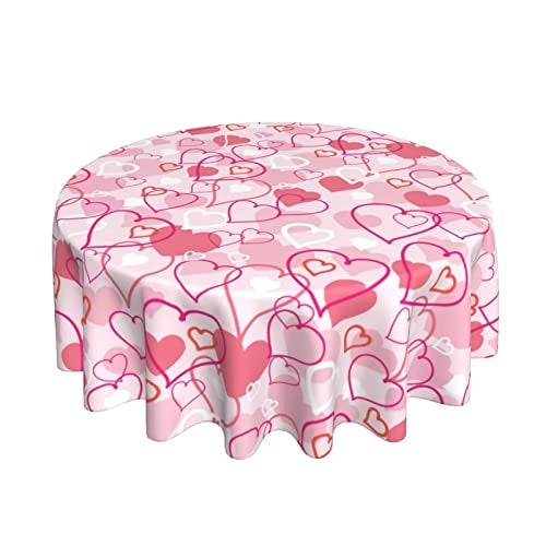 Aitukang Valentines Day Tablecloth Round 60 Inch,Pink Heart Table Cloth Water Resistant Washable Polyester Valentine's Day Table Cover for Kitchen Dining Table Party Decorations - Image 1