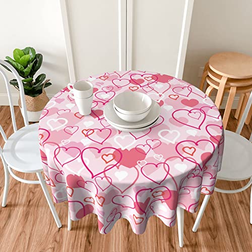 Aitukang Valentines Day Tablecloth Round 60 Inch,Pink Heart Table Cloth Water Resistant Washable Polyester Valentine's Day Table Cover for Kitchen Dining Table Party Decorations - Image 3