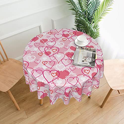 Aitukang Valentines Day Tablecloth Round 60 Inch,Pink Heart Table Cloth Water Resistant Washable Polyester Valentine's Day Table Cover for Kitchen Dining Table Party Decorations - Image 2