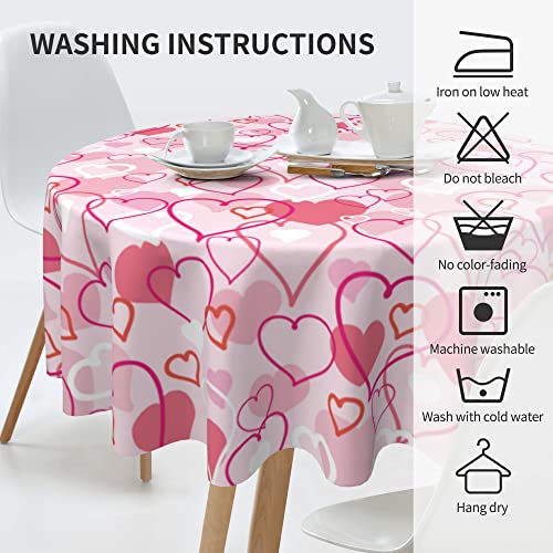 Aitukang Valentines Day Tablecloth Round 60 Inch,Pink Heart Table Cloth Water Resistant Washable Polyester Valentine's Day Table Cover for Kitchen Dining Table Party Decorations - Image 4
