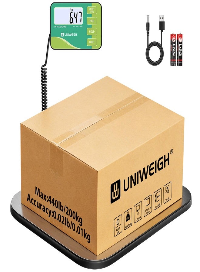 يونيواي ميزان شحن UNIWEIGH، 440 رطل/10 غرام، ميزان بريدي للطرود مع خاصية الحفظ/الوزن الفارغ - Image 1