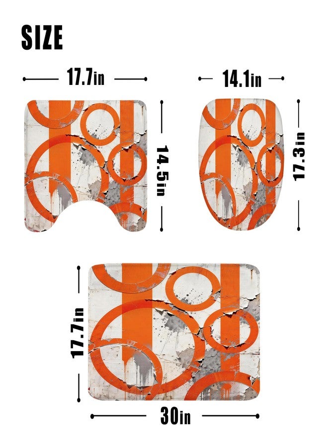 LGhtyro 4PCS Abstract Geometric Circle 71Wx71H Inches Orange and Grey Shower Curtain Sets with Rugs, Toilet Lid Cover and Bath Mat, Aesthetic Women Bath Accessories Art Home Decor Fabric 12 Pack Hooks - Image 5