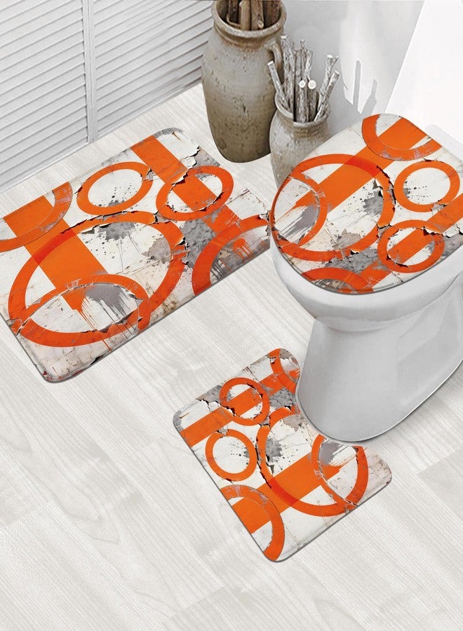 LGhtyro 4PCS Abstract Geometric Circle 71Wx71H Inches Orange and Grey Shower Curtain Sets with Rugs, Toilet Lid Cover and Bath Mat, Aesthetic Women Bath Accessories Art Home Decor Fabric 12 Pack Hooks - Image 2