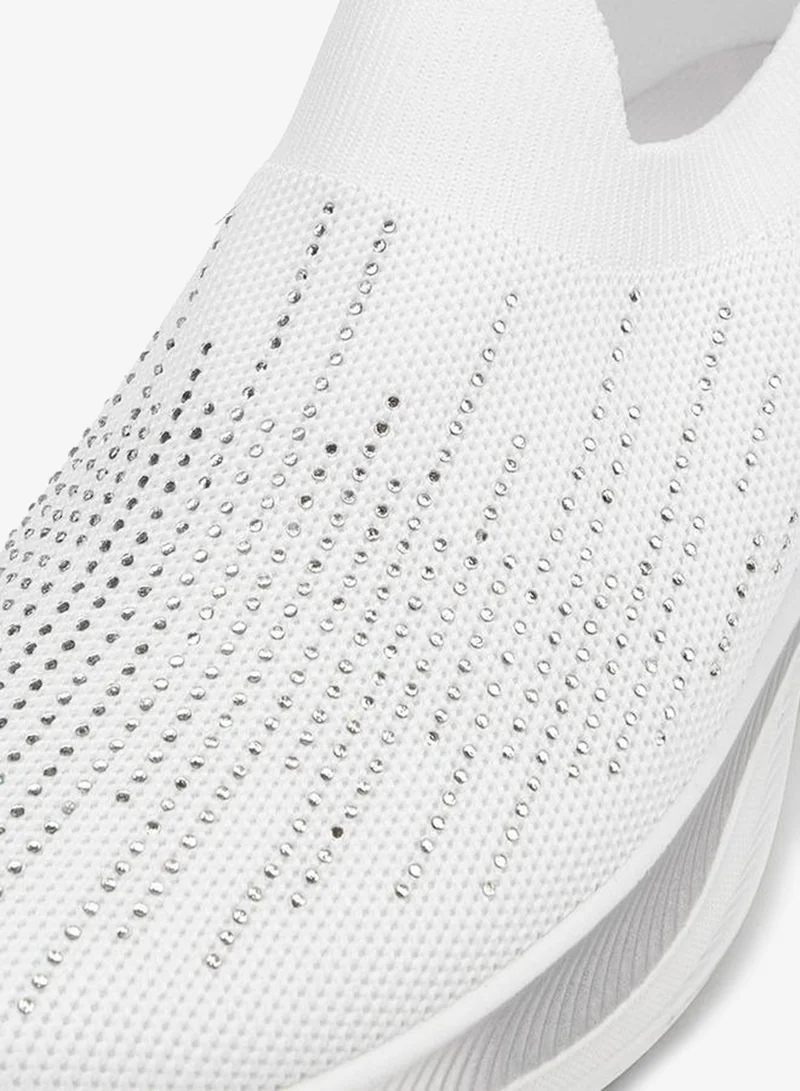 Oaklan by Shoexpress WHITE Embellished Slip-On Sports Shoes With Pull Tabs for Women | Best Price UAE