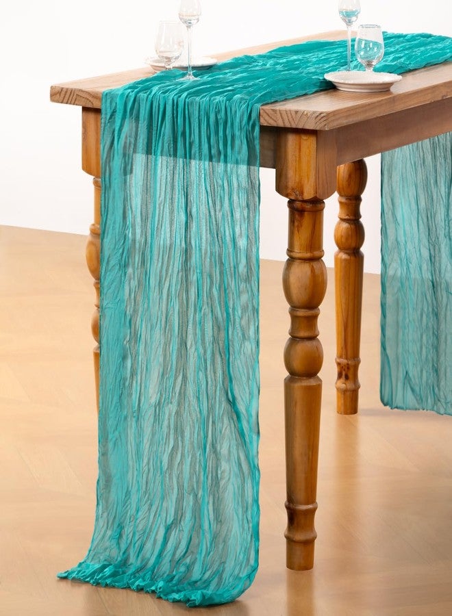 DeZerlor Teal Green Cheesecloth Table Runner Summer Table Runner Boho Gauze 120 Inches Cheese Cloth Table Decor for Wedding Bridal Baby Shower Parties - Image 5