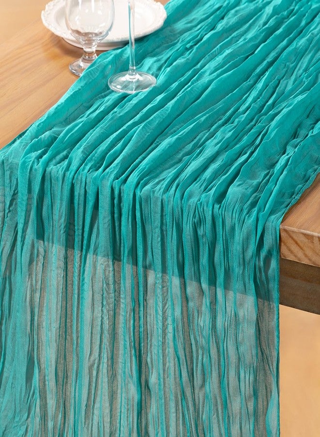 DeZerlor Teal Green Cheesecloth Table Runner Summer Table Runner Boho Gauze 120 Inches Cheese Cloth Table Decor for Wedding Bridal Baby Shower Parties - Image 1