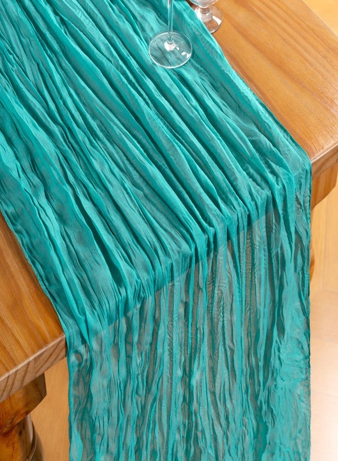DeZerlor Teal Green Cheesecloth Table Runner Summer Table Runner Boho Gauze 120 Inches Cheese Cloth Table Decor for Wedding Bridal Baby Shower Parties - Image 2