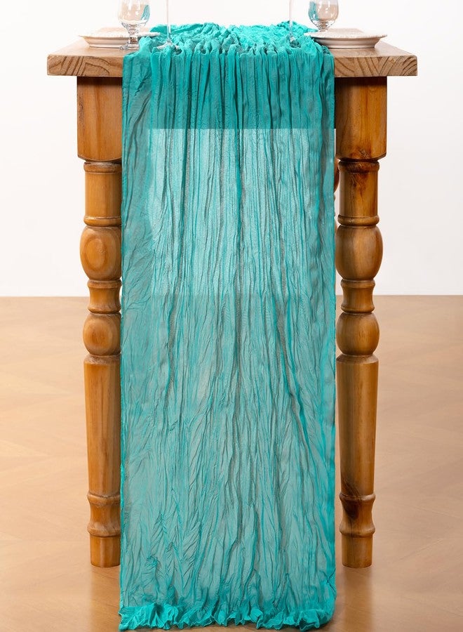 DeZerlor Teal Green Cheesecloth Table Runner Summer Table Runner Boho Gauze 120 Inches Cheese Cloth Table Decor for Wedding Bridal Baby Shower Parties - Image 4