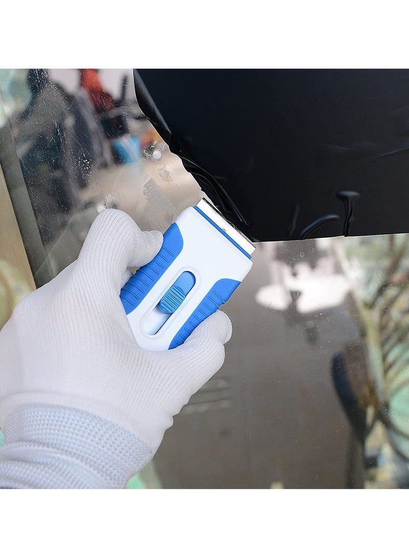 Ceramic Scraper, Ceramic Scraper Car Sticker Remover Glass Stove Top Razor Scraper Label,Glue,Paint,Adhesive Remover Tool + 10pcs Stainless Steel Razor Blades (Blue) - Image 5