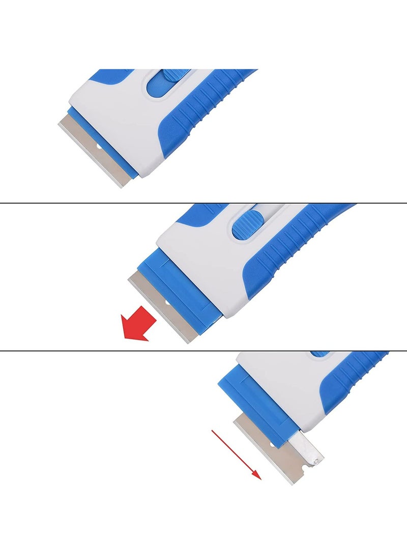 Ceramic Scraper, Ceramic Scraper Car Sticker Remover Glass Stove Top Razor Scraper Label,Glue,Paint,Adhesive Remover Tool + 10pcs Stainless Steel Razor Blades (Blue) - Image 3