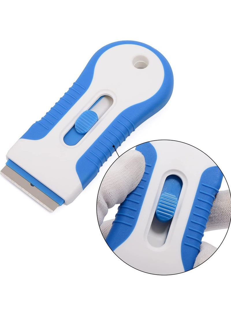 Ceramic Scraper, Ceramic Scraper Car Sticker Remover Glass Stove Top Razor Scraper Label,Glue,Paint,Adhesive Remover Tool + 10pcs Stainless Steel Razor Blades (Blue) - Image 2
