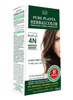 PURE PLANTA Permanent Herbal Hair Colour 4N Medium Brown 135ml  - Image 1