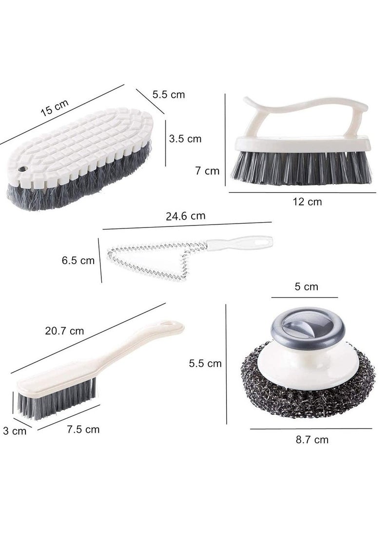 SYOSI - Dish Brush Steel Ball Pot Brush Kitchen Crevice Cleaning Brush with Scraper Bathroom Scrub Brush 5PCS Handle Brushes - Image 1