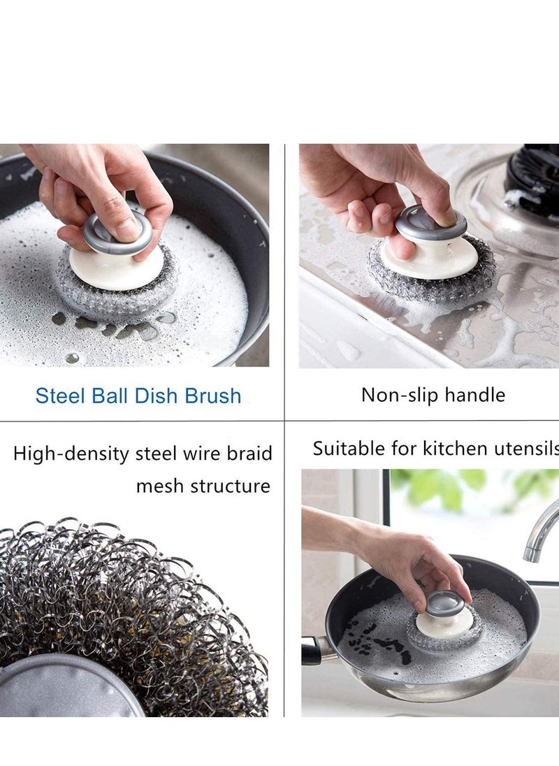 SYOSI - Dish Brush Steel Ball Pot Brush Kitchen Crevice Cleaning Brush with Scraper Bathroom Scrub Brush 5PCS Handle Brushes - Image 1
