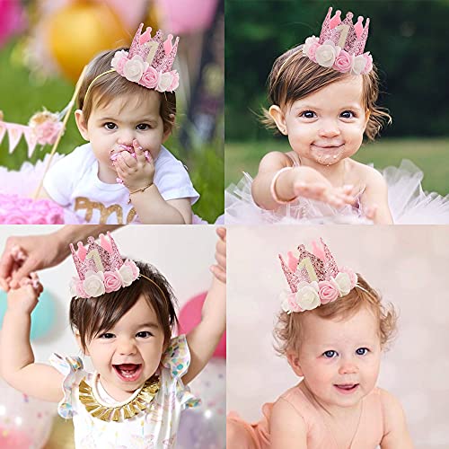 IVYRISE Hat First Birthday 1st Decorations For Girl Gifts Rose Gold Baby Pink Crown Party One Year Old Princess - Image 5