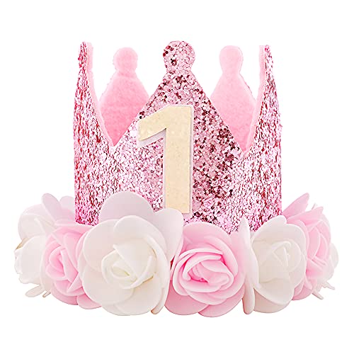 IVYRISE Hat First Birthday 1st Decorations For Girl Gifts Rose Gold Baby Pink Crown Party One Year Old Princess - Image 1
