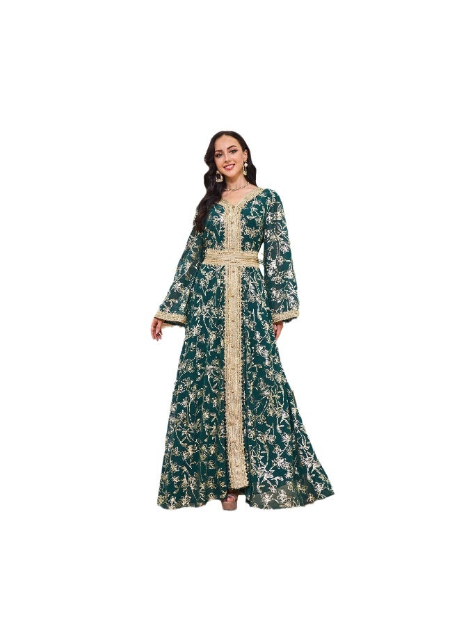 NIBEMINENT Middle East New Burnt Flower Sequin Dress Light Luxury Ladies Party Muslim Abaya Women's Clothing  - Image 3