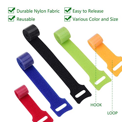 OneLeaf 60 Pcs Reusable Fastening Cable Ties with Hook and Loop, Multi-Purpose Cable Straps Wire Ties Cable Management, Adjustable Cord organizer Ties for Computer/TV/Electronics, 3 Sizes and 5 Colors - Image 3