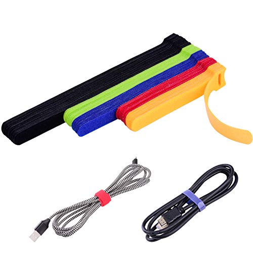 OneLeaf 60 Pcs Reusable Fastening Cable Ties with Hook and Loop, Multi-Purpose Cable Straps Wire Ties Cable Management, Adjustable Cord organizer Ties for Computer/TV/Electronics, 3 Sizes and 5 Colors - Image 1