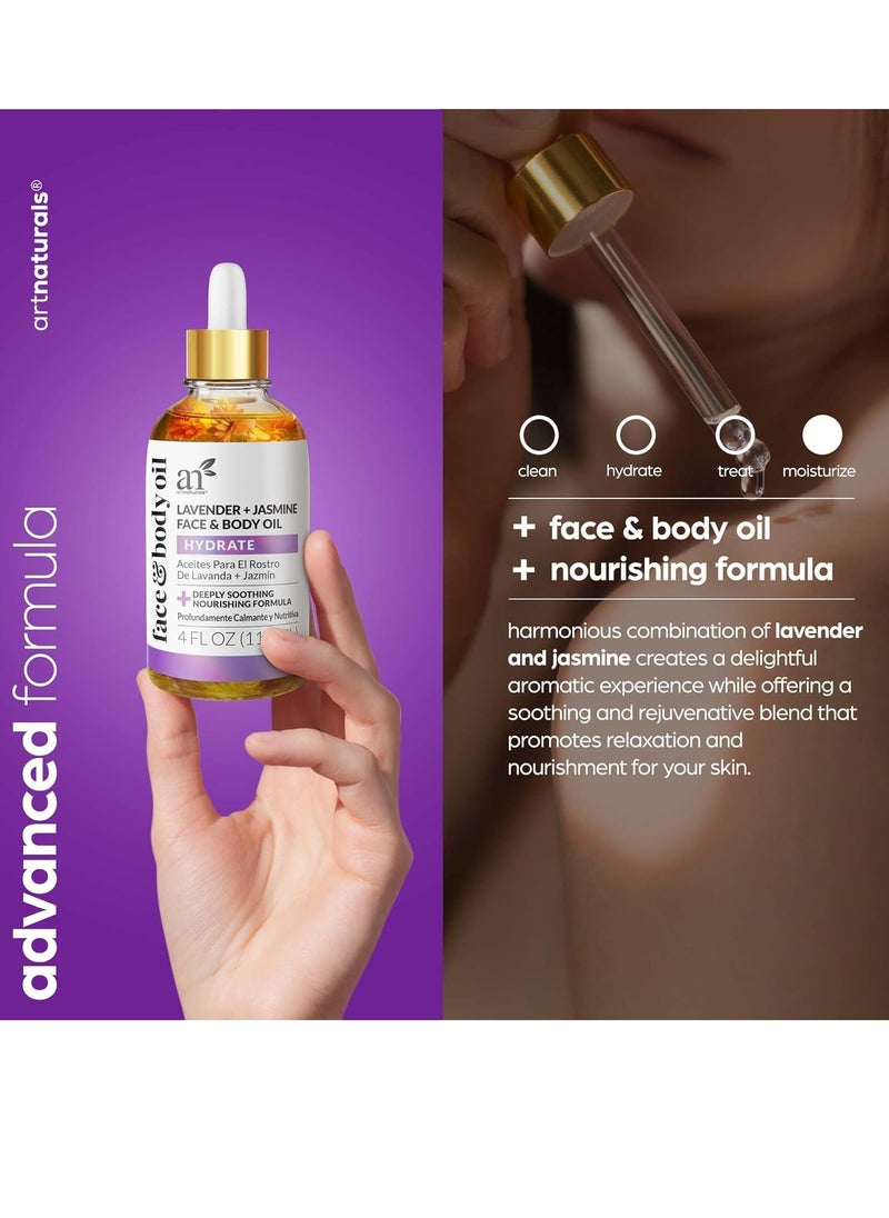 artnaturals Artnaturals Organic Lavender + Jasmine Face Oil 4.0oz - for Body & Hair - 100% Natural, Moisturize, Rejuvenate & Enhance your skin - Anti-Aging Moisturizer Facial Oil for Fine Lines, Scars & Wrinkles  - Image 2