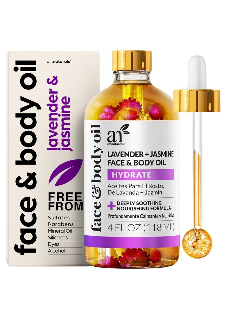 artnaturals Artnaturals Organic Lavender + Jasmine Face Oil 4.0oz - for Body & Hair - 100% Natural, Moisturize, Rejuvenate & Enhance your skin - Anti-Aging Moisturizer Facial Oil for Fine Lines, Scars & Wrinkles  - Image 1
