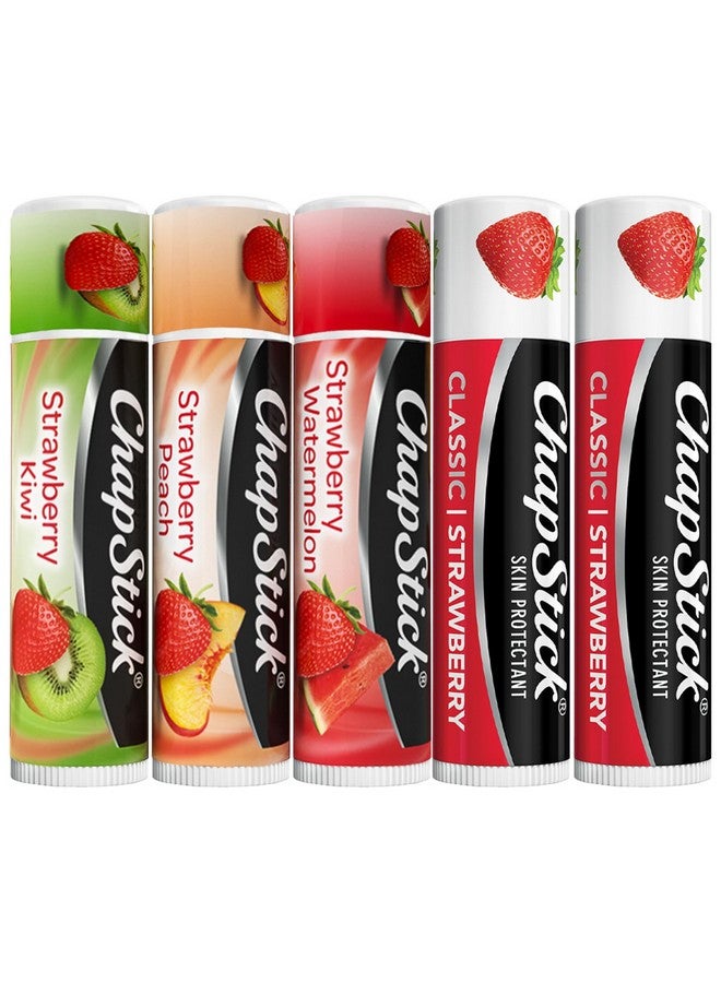 تشابستيك مجموعة مرطب شفاه تشابستيك بالفراولة - عبوة من 3 قطع بنكهة الفراولة المُركَّبة + عبوة من قطعتين بنكهة الفراولة الأصلية، مرطب شفاه، 0.15 أونصة (مجموعة من 5 قطع) - Image 1