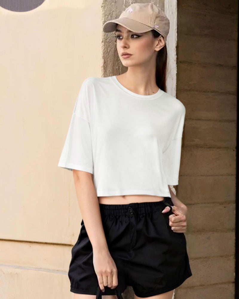 CHICGAL Summer Crop Tops for Womens Casual Half Sleeve Top Loose Fit Short Sleeve T Shirts Workout Oversized Tees(White,M) - Image 2