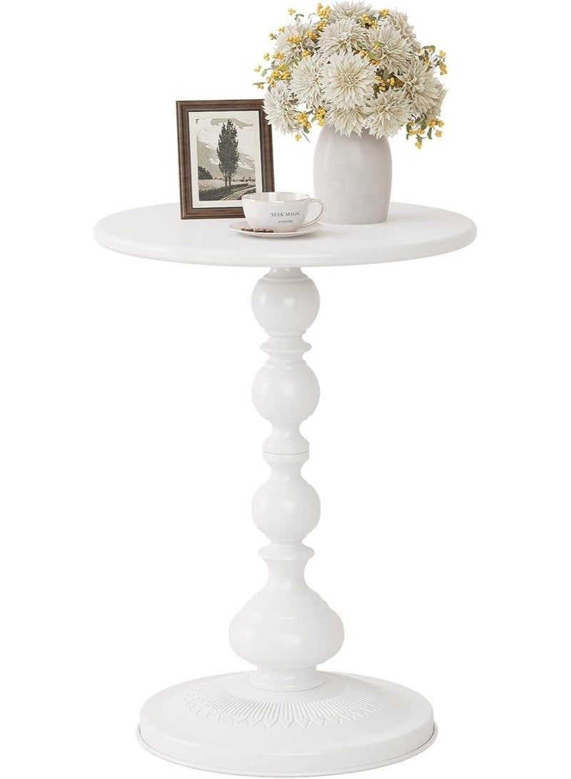 بيت إيزي طاولة جانبية معدنية مستديرة | طاولة قهوة، طاولة جانبية بيضاء غير لامعة عتيقة للسرير أو الأريكة، طاولة صغيرة بقاعدة جانبية لغرفة المعيشة، غرفة النوم، الفناء والبار (أبيض 52 سم × 40 سم) - Image 3