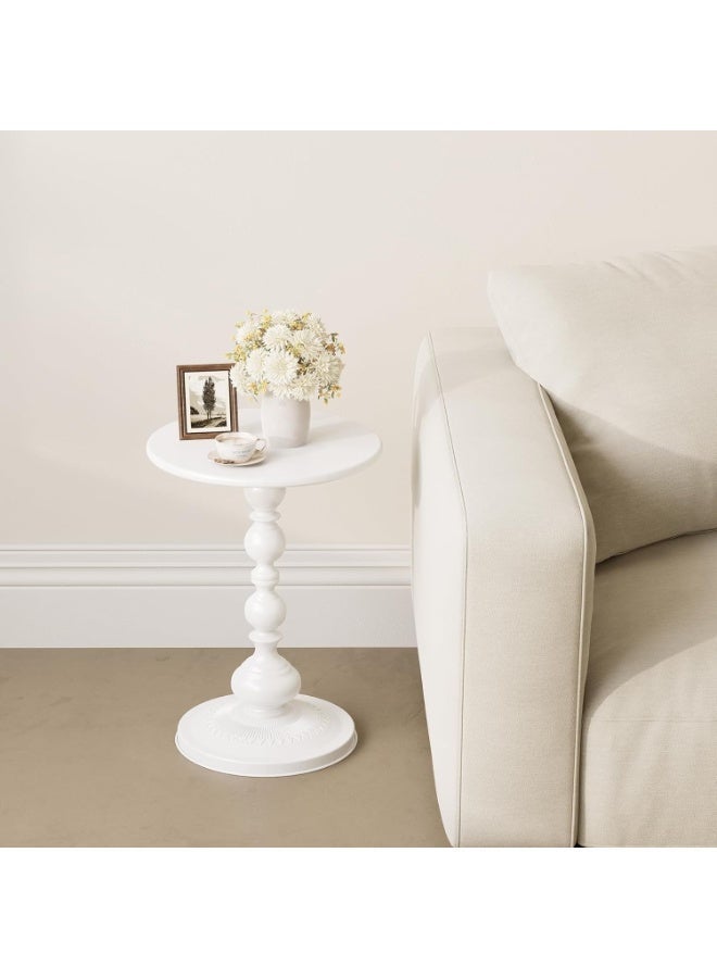 بيت إيزي طاولة جانبية معدنية مستديرة | طاولة قهوة، طاولة جانبية بيضاء غير لامعة عتيقة للسرير أو الأريكة، طاولة صغيرة بقاعدة جانبية لغرفة المعيشة، غرفة النوم، الفناء والبار (أبيض 52 سم × 40 سم) - Image 4