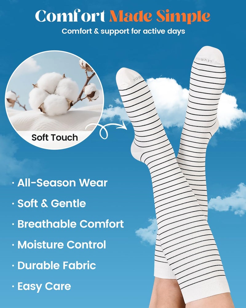 LEVSOX Cotton Compression Socks for Women Men 20-30 mmHg Knee High Cute Support Sock for Flying Nurses Pregnancy - Image 2