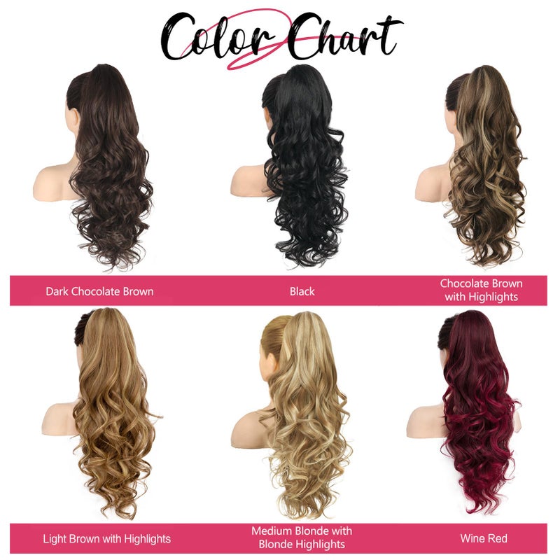 N NAYASA 24''Long Wavy Ponytail Extension, Burgundy Ombre Claw Clip Hair Piece, Long Curly Wavy Wine Red Ponytail Hair Extension Jaw Clip on Pony Tails Hairpiece for Women - Image 5