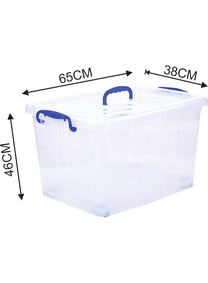 هيواري مجموعة صناديق تخزين بلاستيكية شفافة من HIWARE سعة 97 لترًا، 4 قطع، بأغطية قابلة للقفل | حاويات تنظيم شفافة للملابس والألعاب والأدوات والفنون والحرف اليدوية | حل تخزين قابل للتكديس بمقابض (4 × 97 لترًا) - Image 2