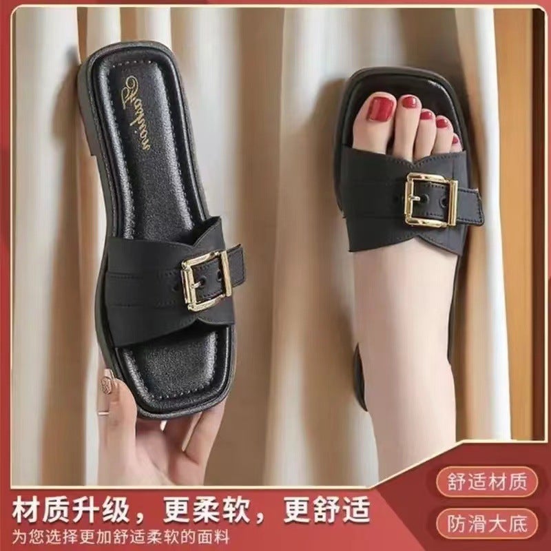 Non-Slip Fashionable Womens Sliders 818 black [belt buckle]]