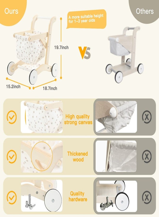 labebe Baby Push Walker Doll Stroller, Push Toy for Toddler, Shopping Cart for Girls and Boys 1 Years Old, Kids Stand Learning Walker, Wooden Play Wagon with Wheel, Larger Size 15.2 * 18.7 * 19.7 - Image 4