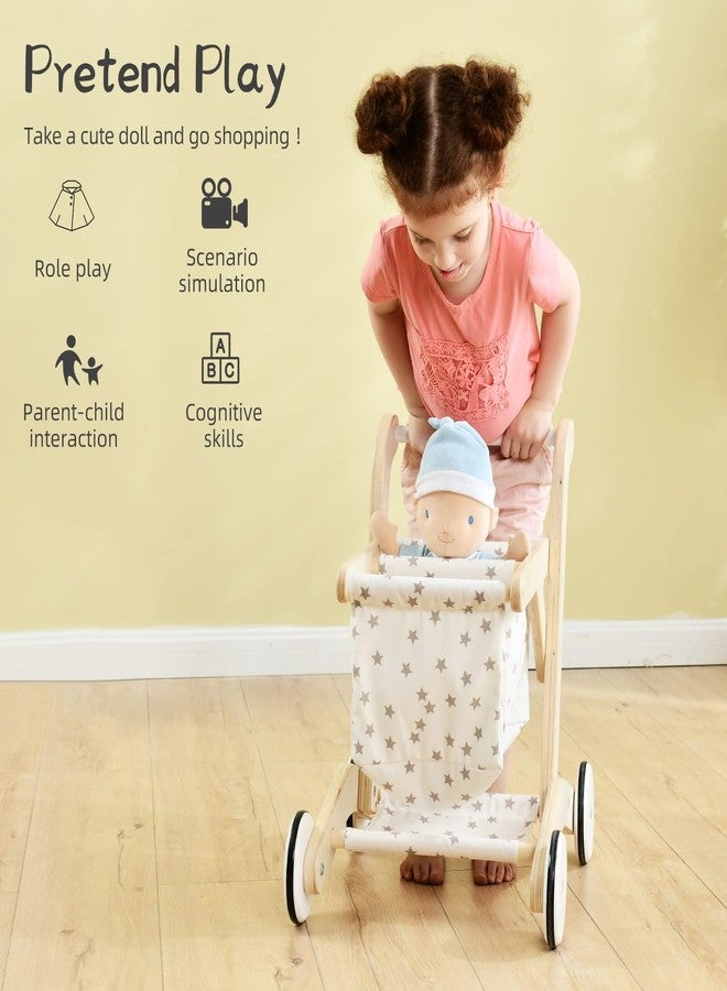 labebe Baby Push Walker Doll Stroller, Push Toy for Toddler, Shopping Cart for Girls and Boys 1 Years Old, Kids Stand Learning Walker, Wooden Play Wagon with Wheel, Larger Size 15.2 * 18.7 * 19.7 - Image 2