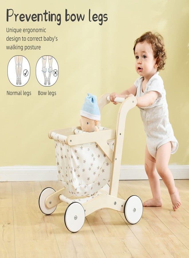 labebe Baby Push Walker Doll Stroller, Push Toy for Toddler, Shopping Cart for Girls and Boys 1 Years Old, Kids Stand Learning Walker, Wooden Play Wagon with Wheel, Larger Size 15.2 * 18.7 * 19.7 - Image 3