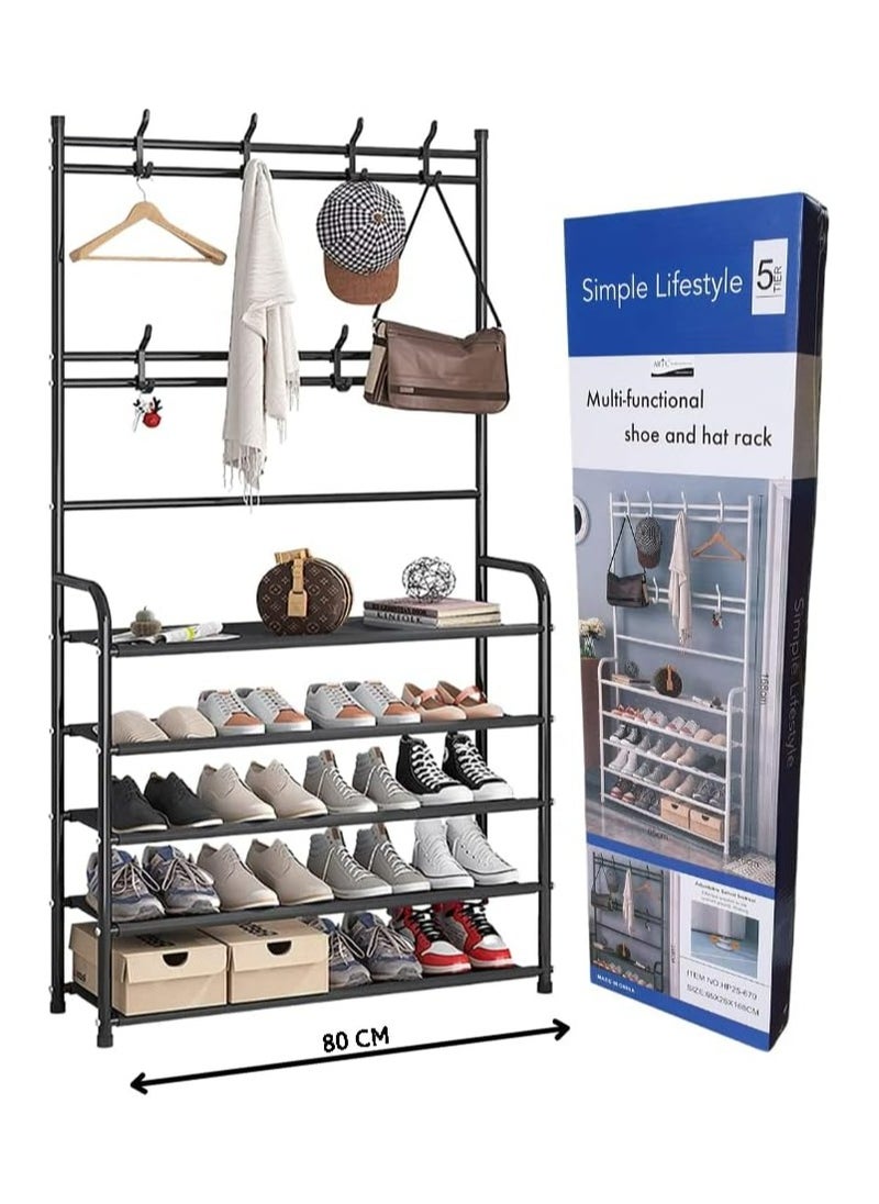 Innovity 5 Tier Multi-Functional Shoe And Hat Rack Entrance Coat Rack, Foyer Shoe Rack, Free Standing Coat Rack, 5 Layers Of Storage Shelves for Living Room, Bathroom, Hallway Shoe Rack Organizer  - Image 2