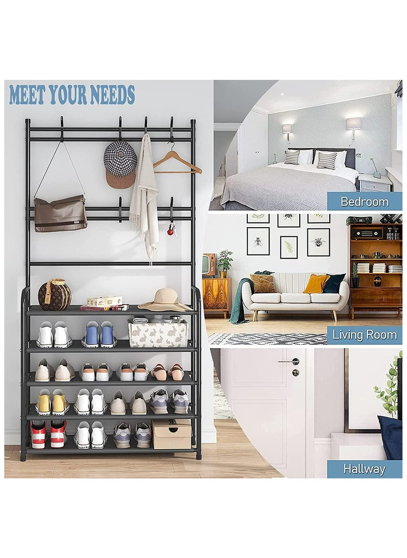 Innovity 5 Tier Multi-Functional Shoe And Hat Rack Entrance Coat Rack, Foyer Shoe Rack, Free Standing Coat Rack, 5 Layers Of Storage Shelves for Living Room, Bathroom, Hallway Shoe Rack Organizer  - Image 5