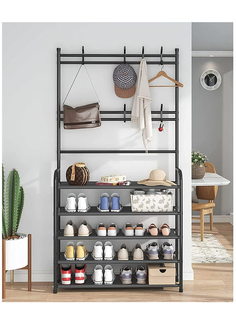 Innovity 5 Tier Multi-Functional Shoe And Hat Rack Entrance Coat Rack, Foyer Shoe Rack, Free Standing Coat Rack, 5 Layers Of Storage Shelves for Living Room, Bathroom, Hallway Shoe Rack Organizer  - Image 1