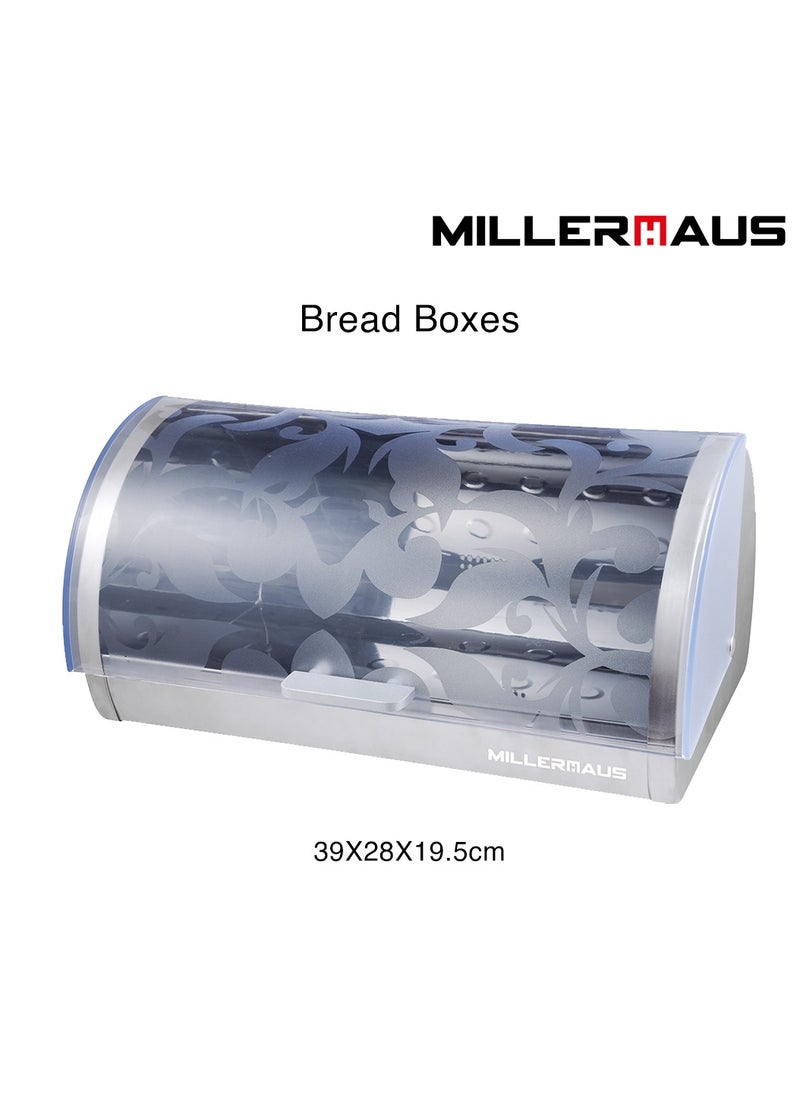 MILLERHAUS Millerhaus Bread Box Stainless Steel 19.5 Cm, Roll up Top Lid Bread Box for Kitchen Countertop Stainless steel  - Image 2