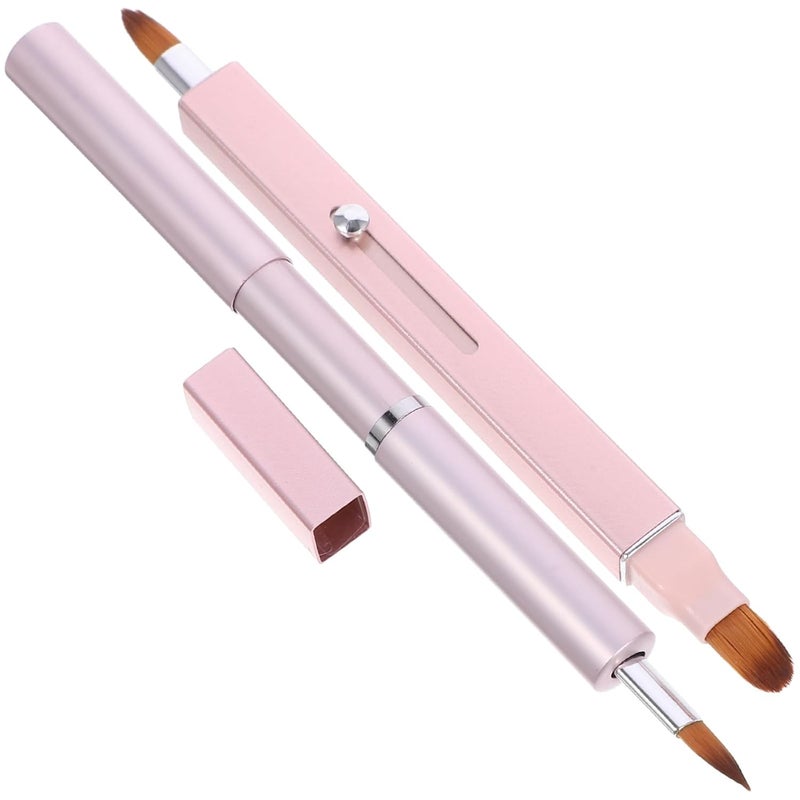 Double-ended Lip Brush 2pcs Set Retractable Nylon Lip Gloss Applicator for Women Portable Makeup Tool with Pink and Light Pink Shades for Travel - Image 1