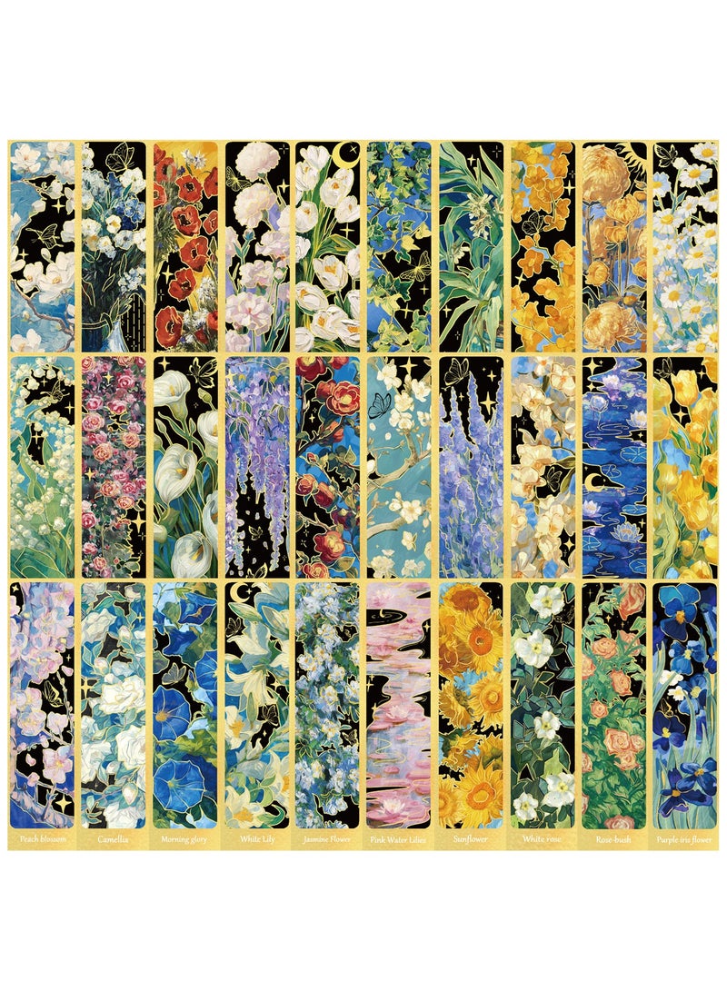 30 قطعة من علامات الكتب الزيتية على شكل زهرة، علامات كتب لطيفة للنساء، علامات كتب زهرية للقراءة، علامات كتب ملونة على شكل زهور، بطاقة علامة كتاب ورقية، علامات كتب فريدة، إكسسوارات كتب جمالية لمحبي الكتب - Image 2