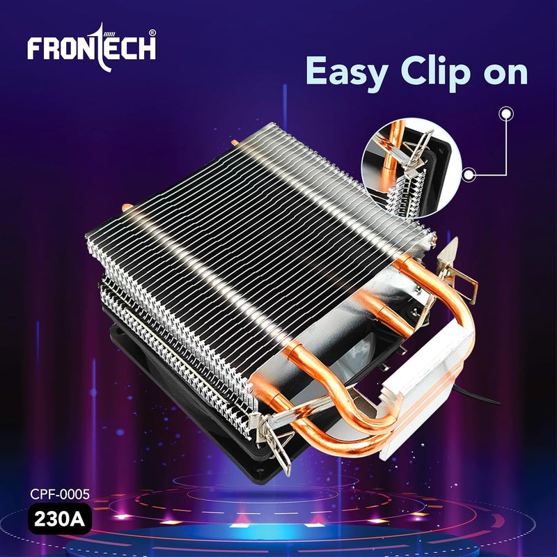 FRONTECH CPU Air Cooler with RGB Fan | 90mm 1800 RPM | Dual Copper Heat Pipes | Silent Operation | Intel LGA1700/1200/115x & AMD AM5/AM4/AM3 Compatible | Easy Installation | 3-Pin Connector (CPF-0005) - Image 5