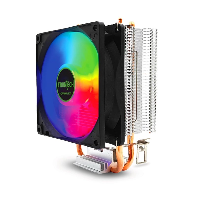 FRONTECH CPU Air Cooler with RGB Fan | 90mm 1800 RPM | Dual Copper Heat Pipes | Silent Operation | Intel LGA1700/1200/115x & AMD AM5/AM4/AM3 Compatible | Easy Installation | 3-Pin Connector (CPF-0005) - Image 1