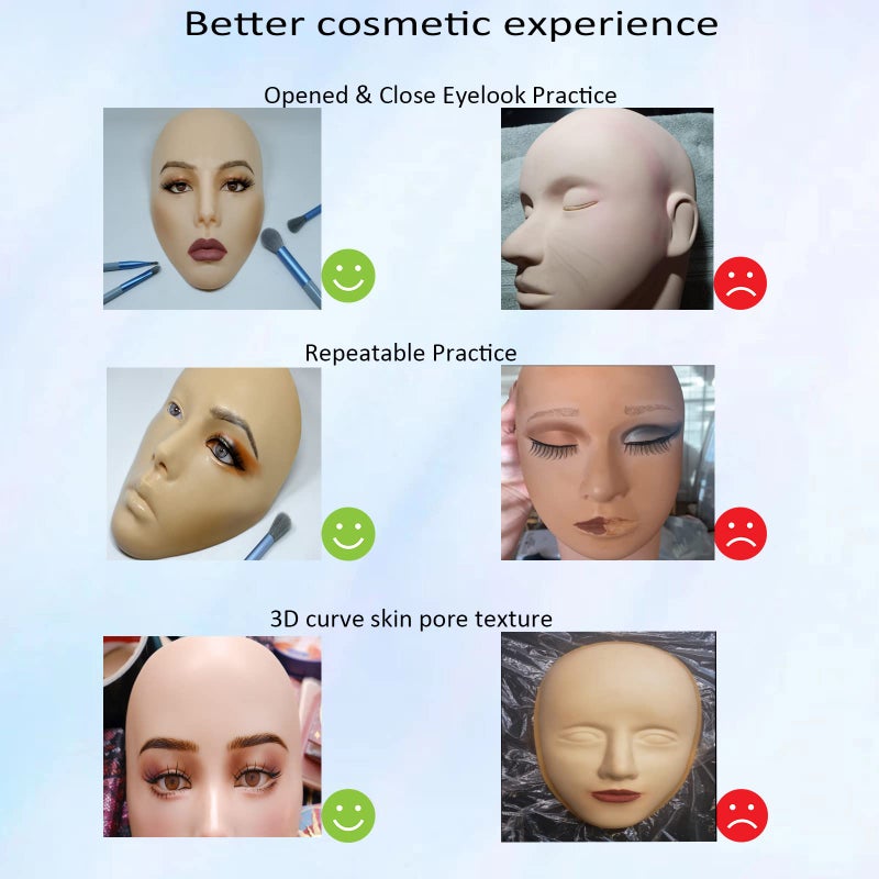 getpuchra 5D makeup Practice Face Board, Silicone Makeup Mannequin Face, Reusable Beginner Practice Eye Makeup Face, Eye Fake Silicone, Makeup Artist Full Face Practice Eyelash Eye Shadow Eyeliner Pen Simulatio - Image 4