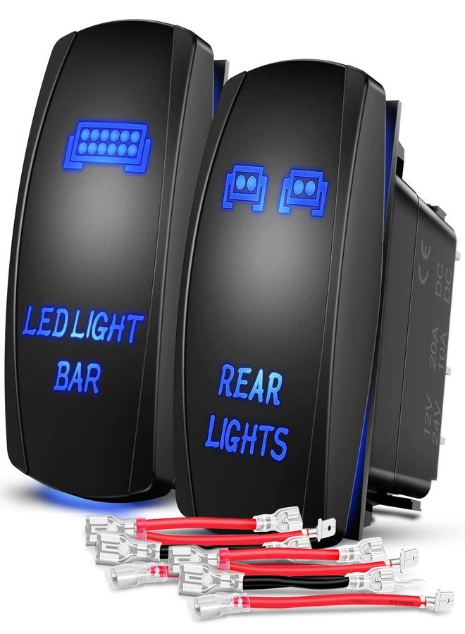 Nilight 2 Pack Rear Lights Rocker Switch Led Light Bar Switches 5Pin Laser On Off SPST switches 20A/12V 10A/24V Blue with Jumper Wires Set for Cars Trucks RVs - Image 1