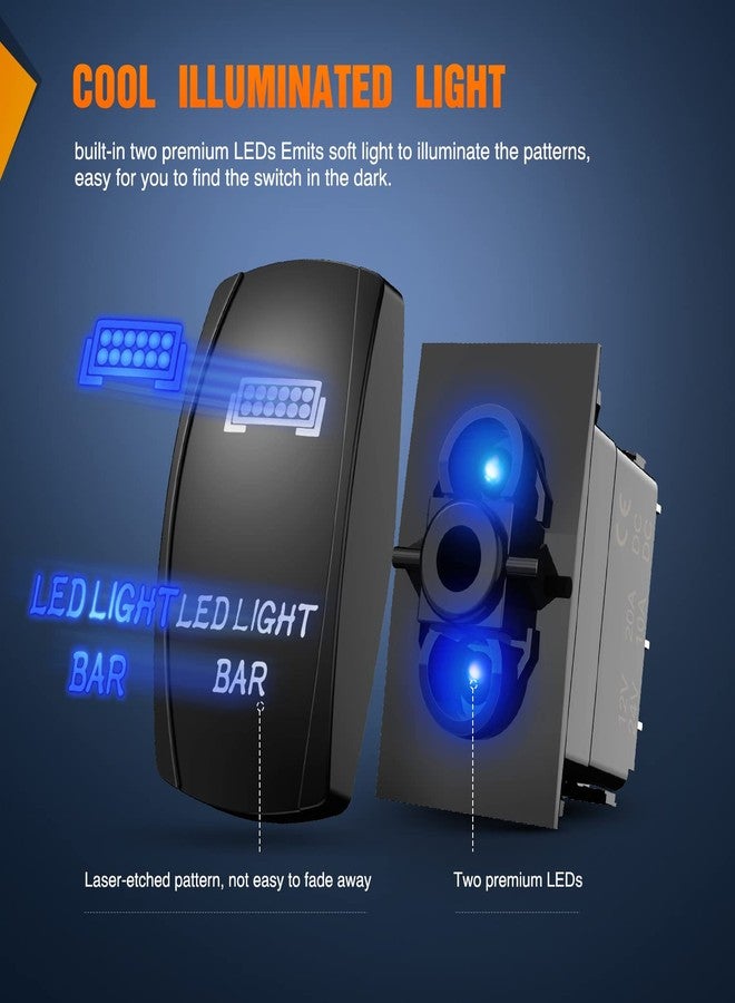 Nilight 2 Pack Rear Lights Rocker Switch Led Light Bar Switches 5Pin Laser On Off SPST switches 20A/12V 10A/24V Blue with Jumper Wires Set for Cars Trucks RVs - Image 4