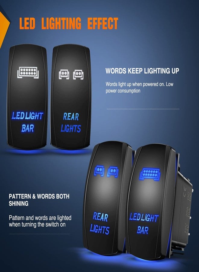 Nilight 2 Pack Rear Lights Rocker Switch Led Light Bar Switches 5Pin Laser On Off SPST switches 20A/12V 10A/24V Blue with Jumper Wires Set for Cars Trucks RVs - Image 2