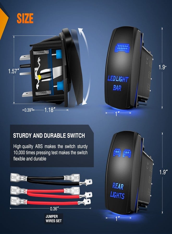 Nilight 2 Pack Rear Lights Rocker Switch Led Light Bar Switches 5Pin Laser On Off SPST switches 20A/12V 10A/24V Blue with Jumper Wires Set for Cars Trucks RVs - Image 3